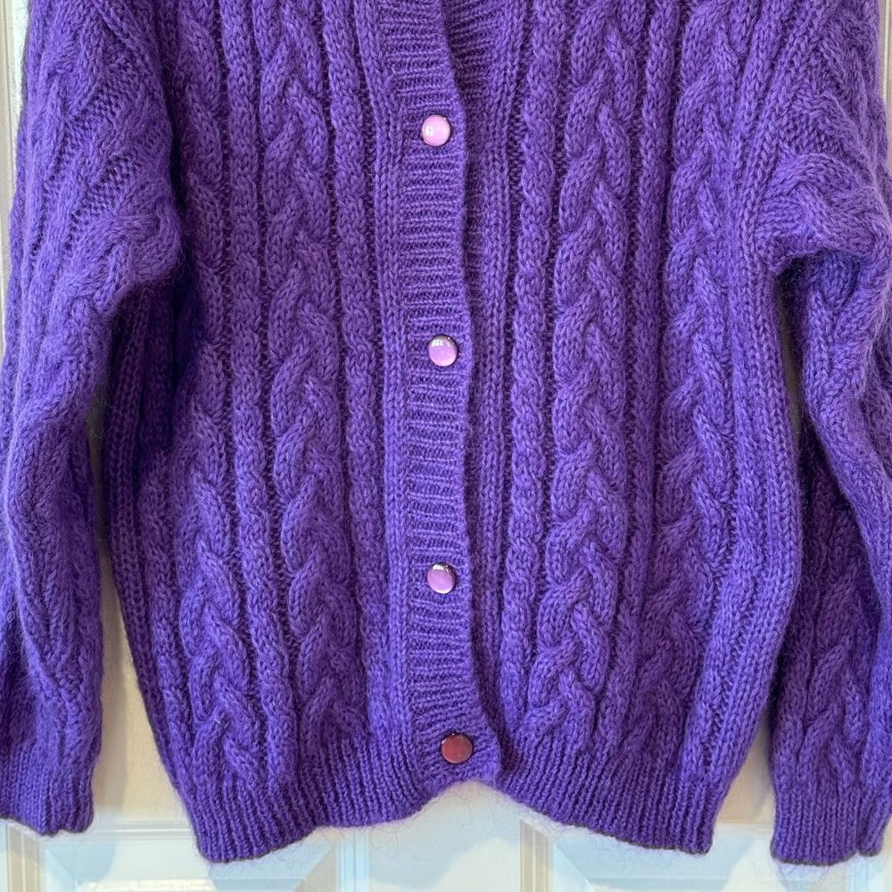 Northern Isles Purple Mohair Blend Cable Knit‎ Cardigan - Size Medium - Picture 3 of 11